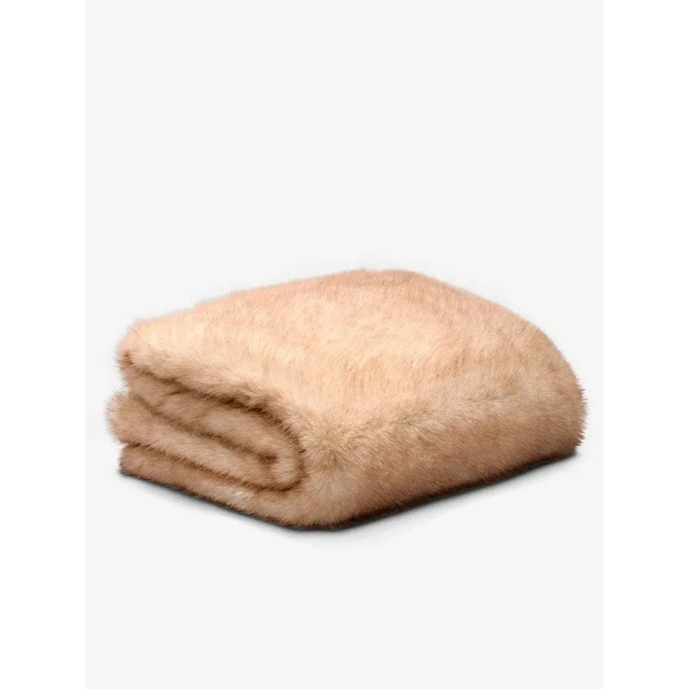 Jordan Brooklyn Faux Fur Blanket Holiday 2025 Light Orewood Brown HV4571-104 NWT